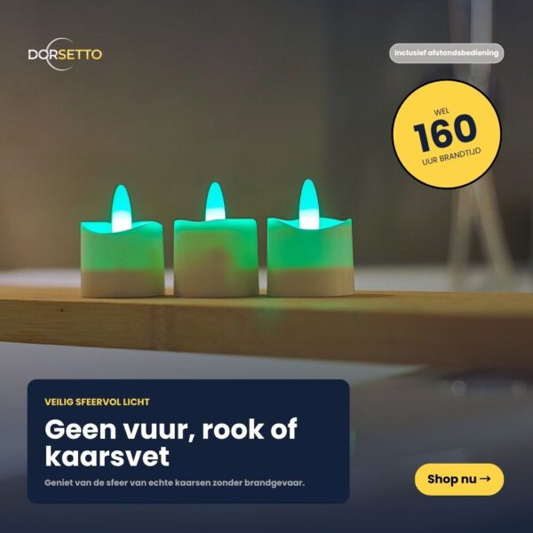 Zes waterdichte RGB-LED-theelichtjes zorgen tot wel 160 uur lang voor sfeervolle verlichting in elke ruimte. Oplaadbaar en eenvoudig te bedienen met de afstandsbediening – geen vuur, rook of kaarsvet. Bestel nu via de knop hieronder!.