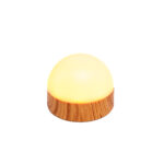 De oplaadbare tafellamp DORSETTO (105 uur) is waterdicht, wit met houtlook en wordt geleverd met een afstandsbediening. Geïsoleerd op een witte achtergrond.