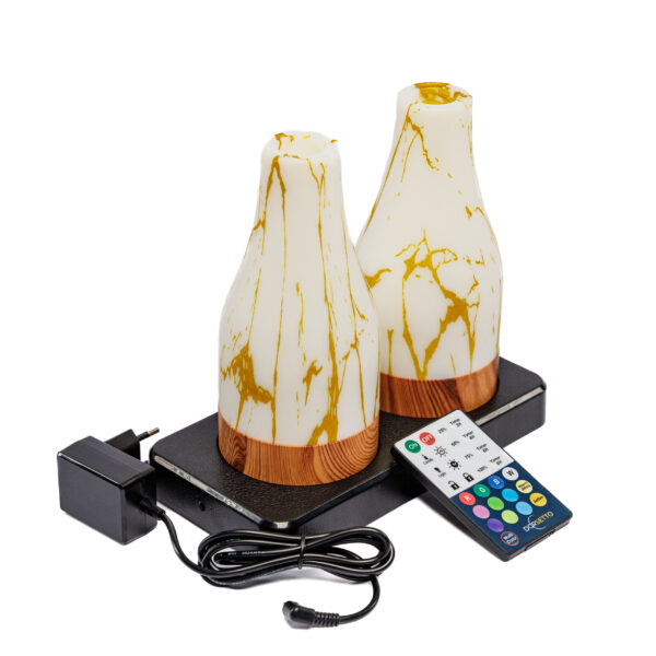 Set van 2 Tafellamp DORSETTO oplaadbaar (105 uur), waterdicht, in vaasvorm met marmer-goud design en afstandsbediening. Ideaal voor elke ruimte; stijlvol en praktisch.