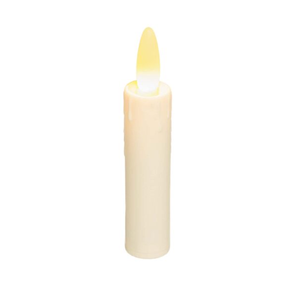 De Oplaadbare LED dinerkaars DORSETTO 97mm LOS is een oplaadbare, crèmekleurige LED kaars met een geeloranje vlam, rechtopstaand afgebeeld op een witte achtergrond.