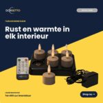 Een set van 6 beige oplaadbare waxinelichtjes met afstandsbediening, met een brandduur tot 400 uur. Een tijdloze kleur die in elk interieur past. Geleverd op een zwart dienblad met oplader.