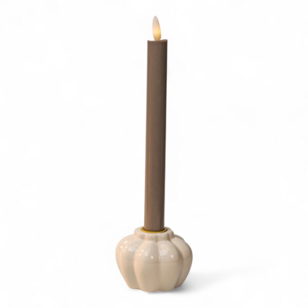 Een oplaadbare, donkergrijze LED taper kaars (250 mm, 400 branduren) van Dorsetto staat tegen een effen witte achtergrond.